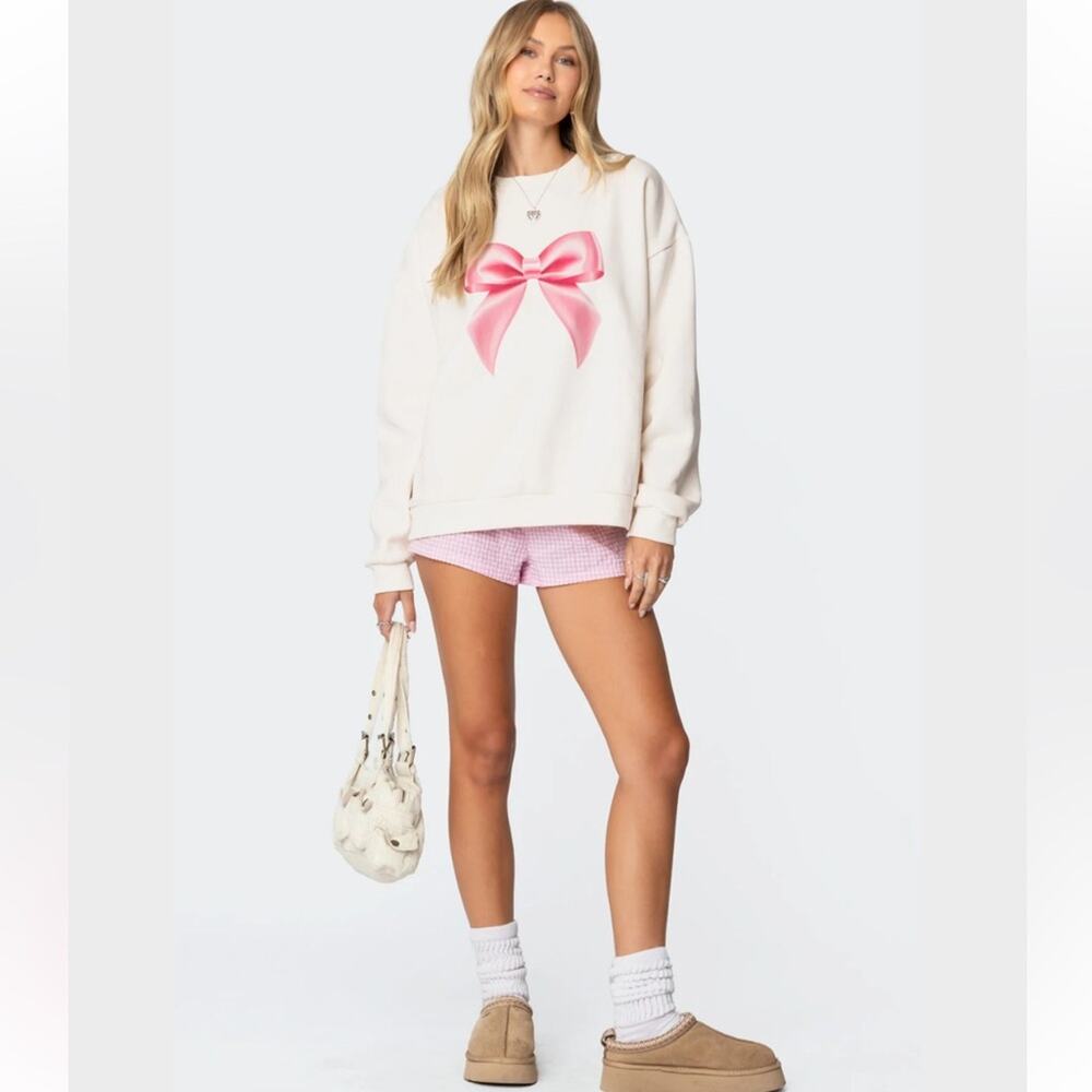 Edikted Cream Bow Brat Printed Sweatshirt NWOT XL - Picture 8 of 8